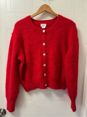Song of Style Red Fuzzy Button-Front Cardigan